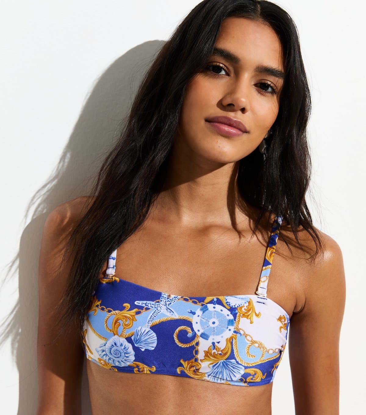 New Look Women's Blue Treasure Print Bandeau Bikini Top New Look