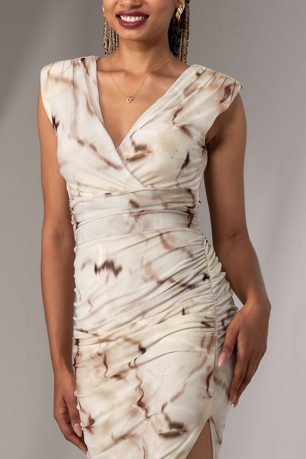 Jolie Moi Jolie Moi Women's Katrina Sleeveless Ruched Bodycon Dress in Khaki - 3