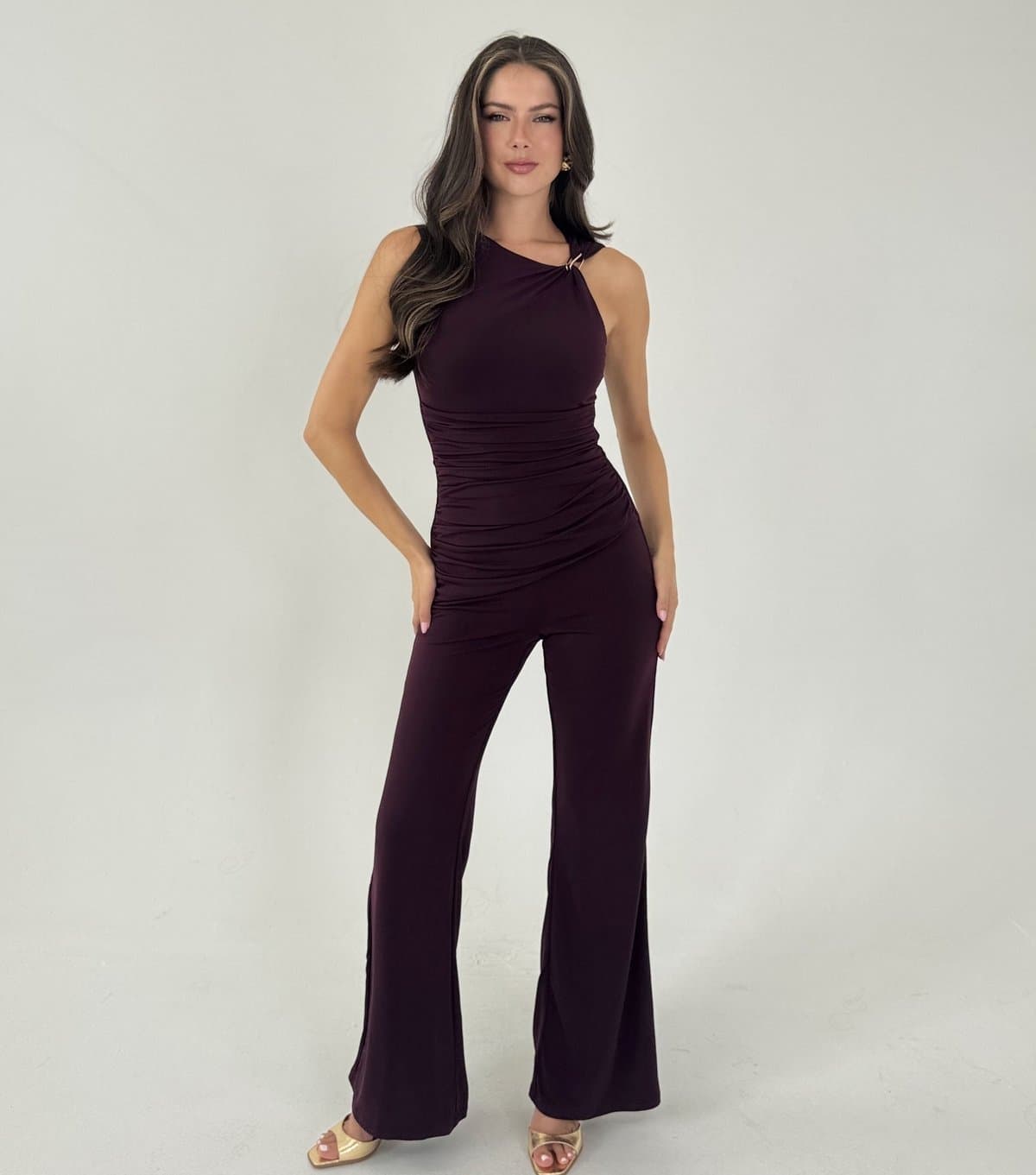 AX Paris Women's Dark Purple Asymmetric Neckline Jumpsuit AX Paris New Look