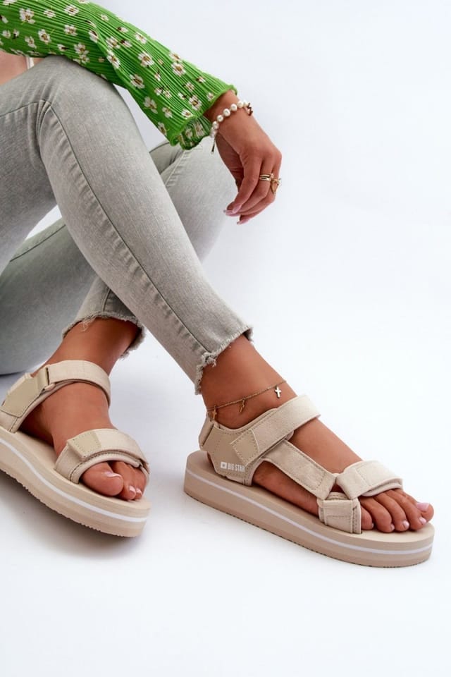 Love Lace Love Lace Women's Big Star Velcro Strap Platform Foam Sandals for Summer Comfort in Beige - 3