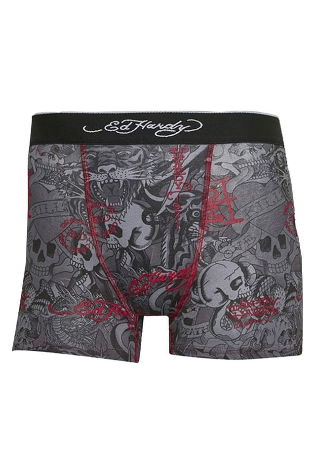Ed Hardy Ed Hardy Men's 5 Pack Cotton Rich Stretch Boxers with Elastic Waistband Underwear in Grey - 2