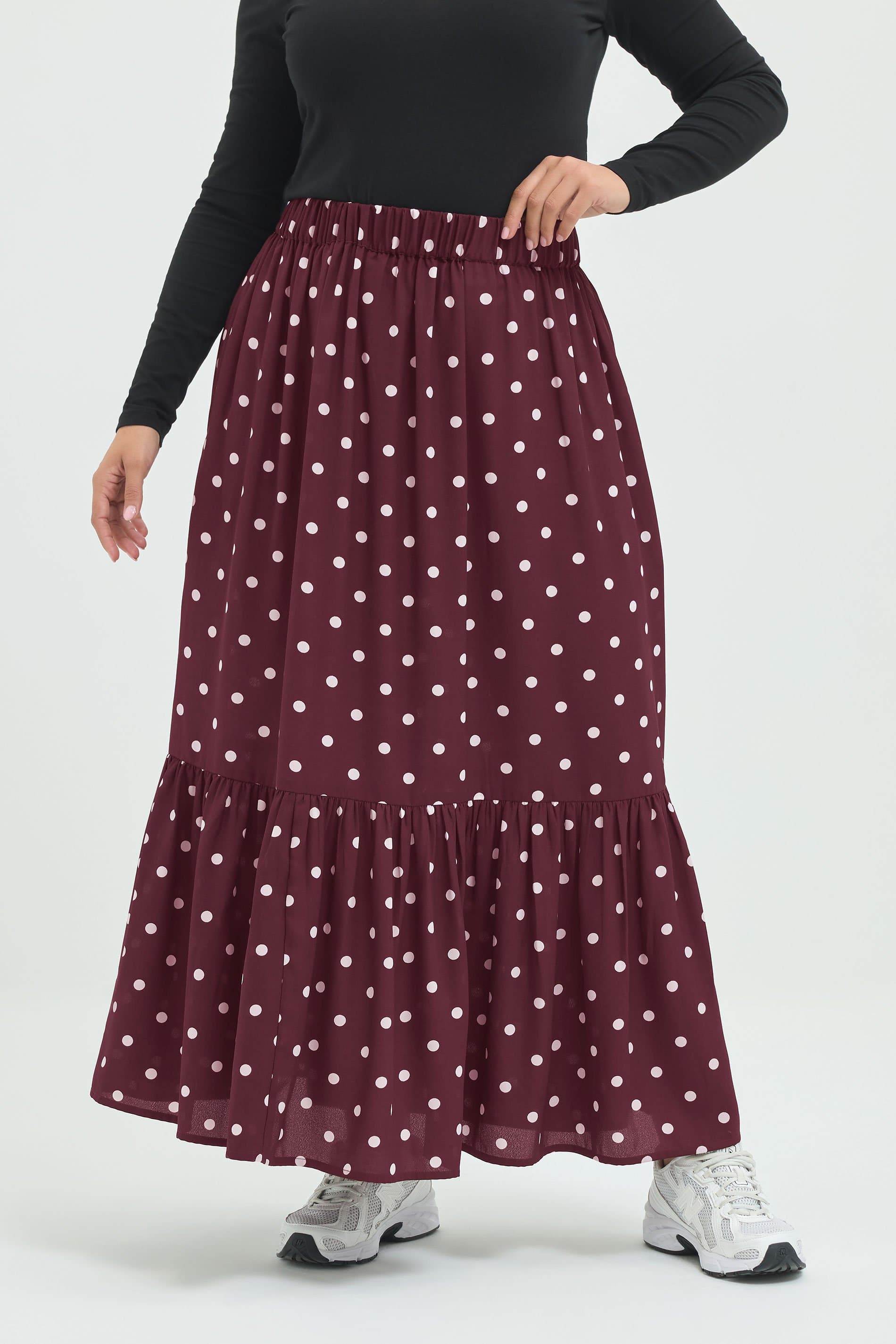 Yours Limited Colleciton Plus Size Burgundy Red Polka Dot Tiered Maxi Skirt