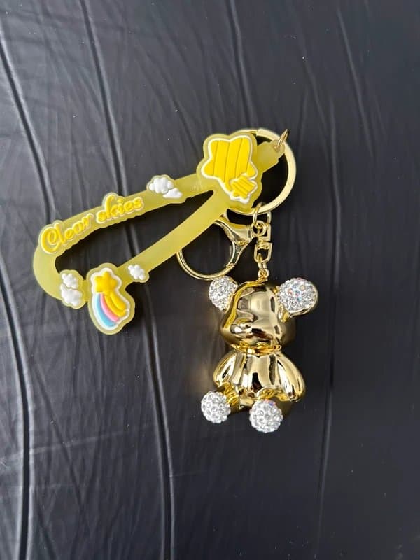 Cute Gold Bear & Yellow Charm Keychain – Brand new