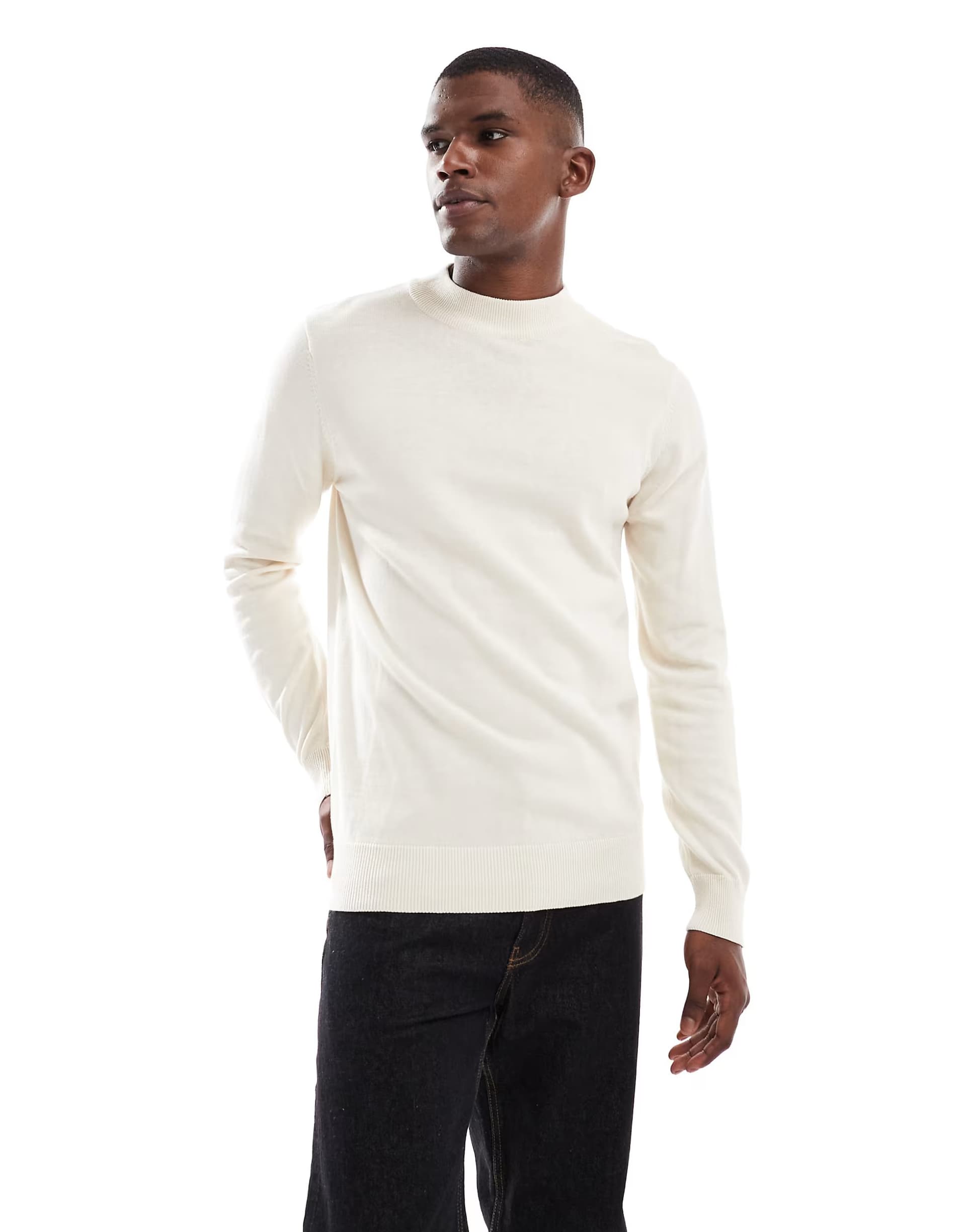 ASOS Brave Soul fitted high neck jumper in cream