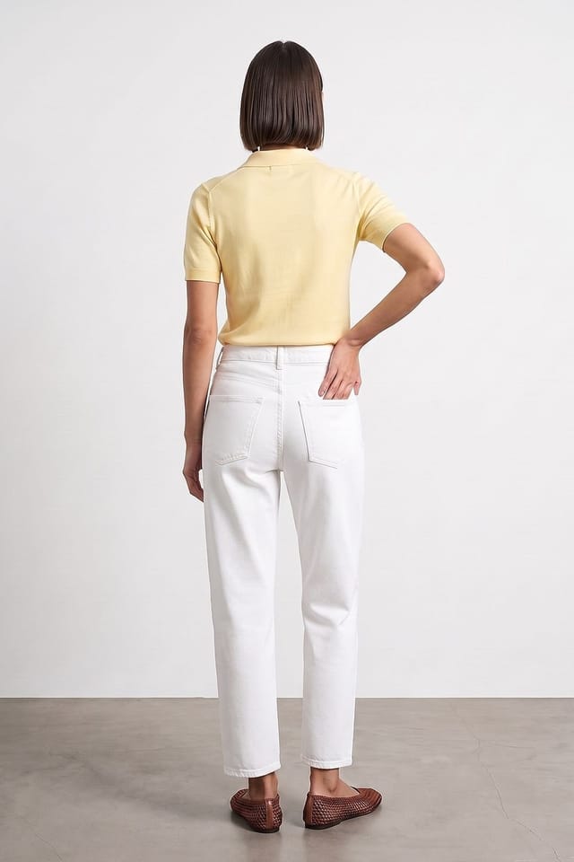 Dilvin Dilvin Women's High-waist Wide-leg Mom Jeans in White - 2