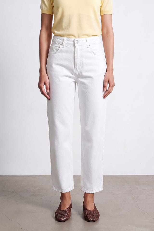 Dilvin Dilvin Women's High-waist Wide-leg Mom Jeans in White - 3