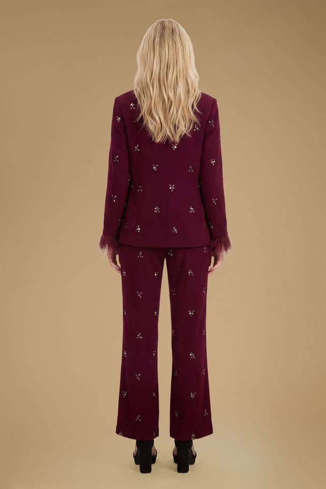 Oasis Oasis Women's Petite Feather Cuff Jewelled Blazer in Merlot - 2