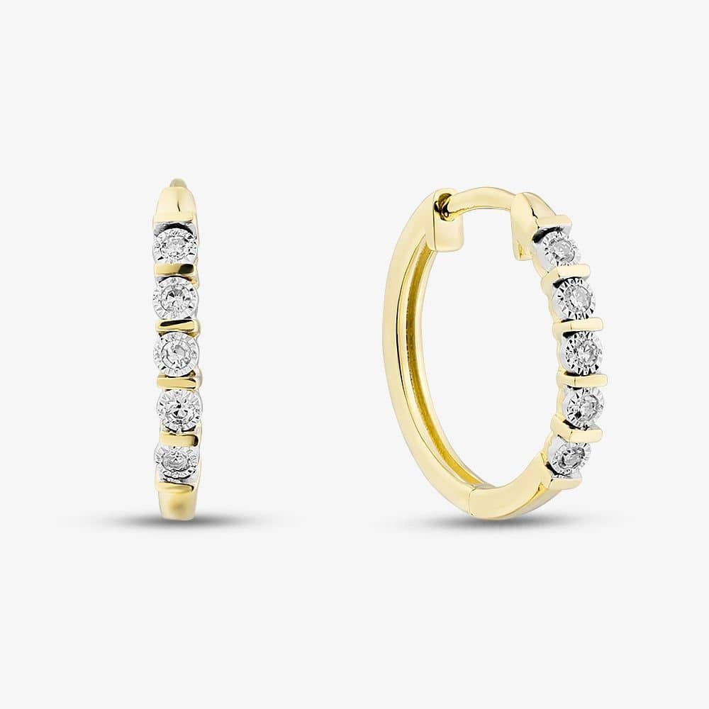 T.H.Baker T.H.Baker Women's 9ct Yellow Gold 0.05ct Diamond Hoop Earrings THE48230-05 (YG)