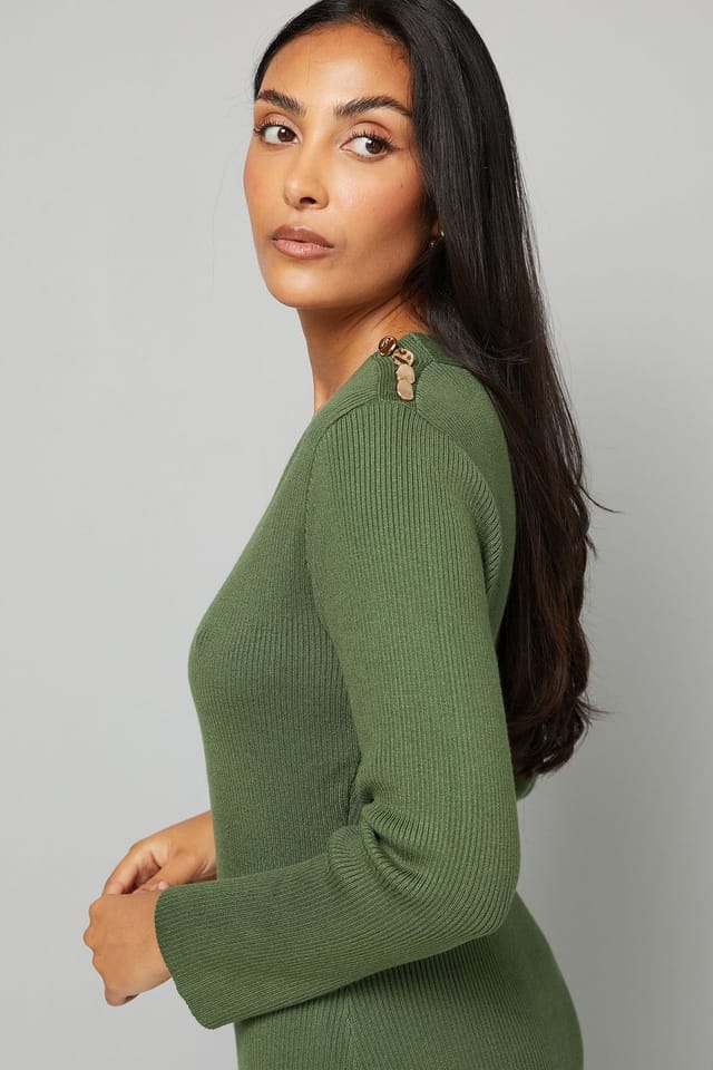 Wallis Wallis Women's Petite Asymmetric Rib Knitted Dress in Olive - 3