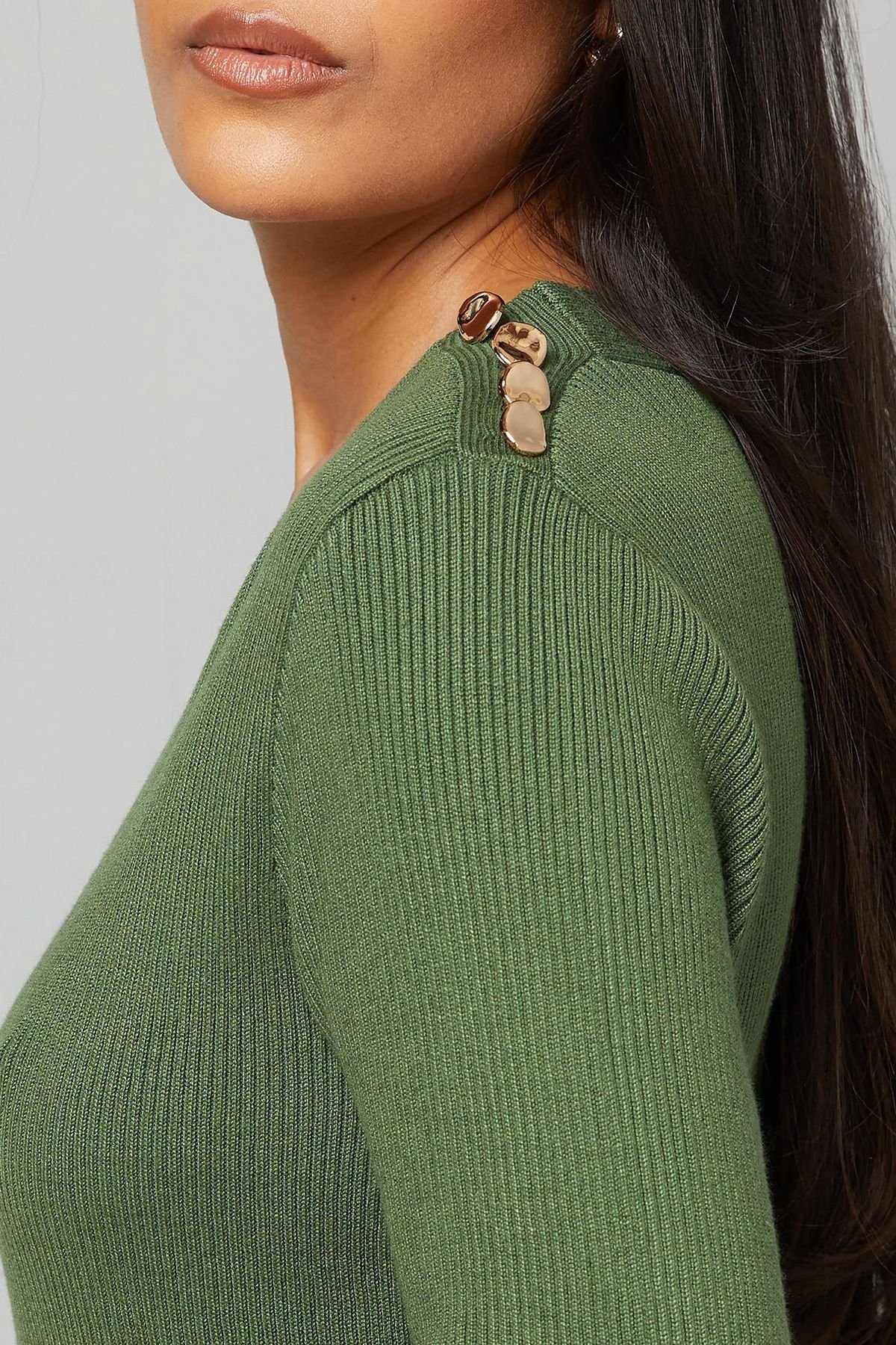 Wallis Wallis Women's Petite Asymmetric Rib Knitted Dress in Olive - 4