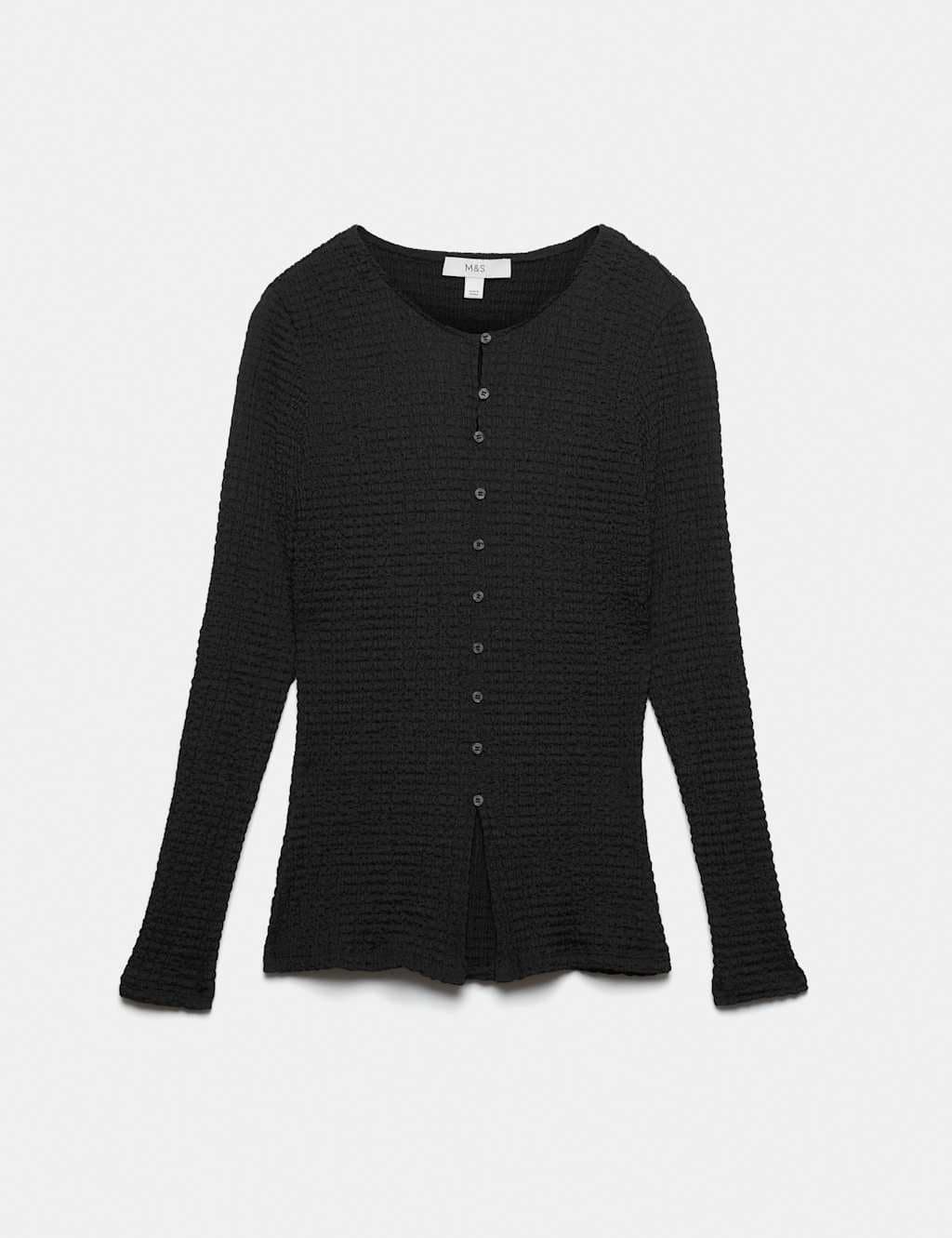 Marks & Spencer M&S Textured Button Detail Long Sleeve Top Black