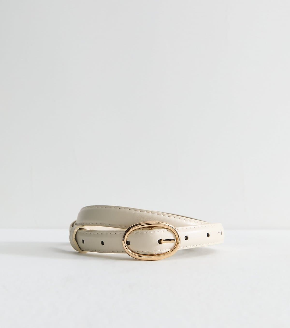 New Look New Look Cream Faux Leather Oval Buckle Skinny Belt
