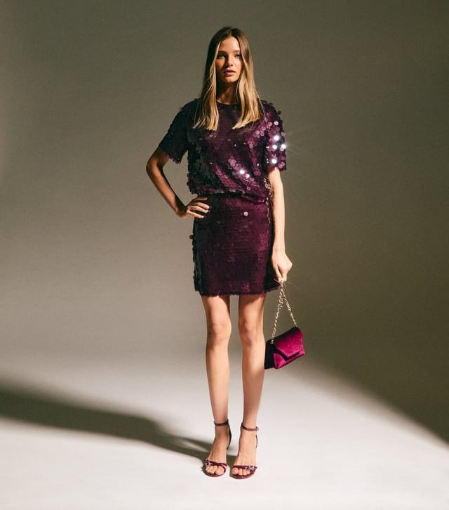 New Look Women's Dark Burgundy Sequin Mini Skirt New Look - 3