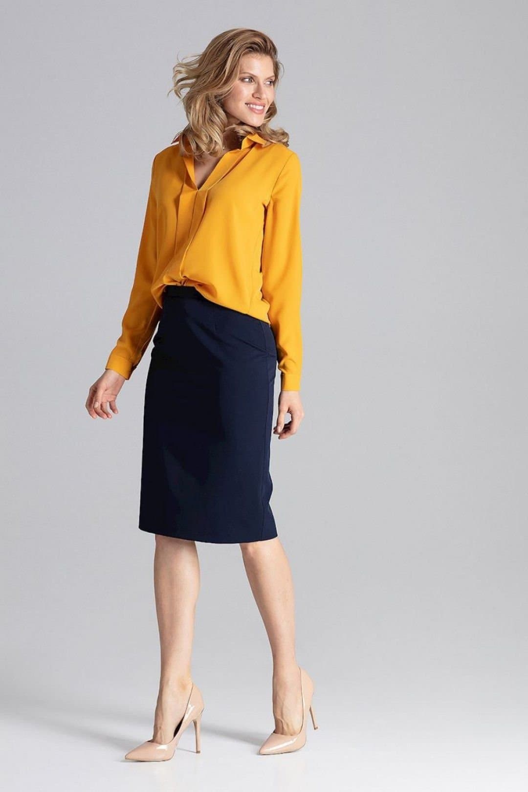 Love Lace Love Lace Women's Collared Long Sleeve Blouse with Front Pleat Style 130147 in Yellow