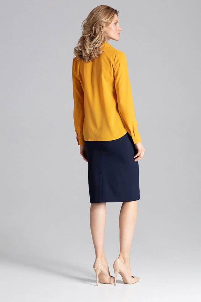 Love Lace Love Lace Women's Collared Long Sleeve Blouse with Front Pleat Style 130147 in Yellow - 2