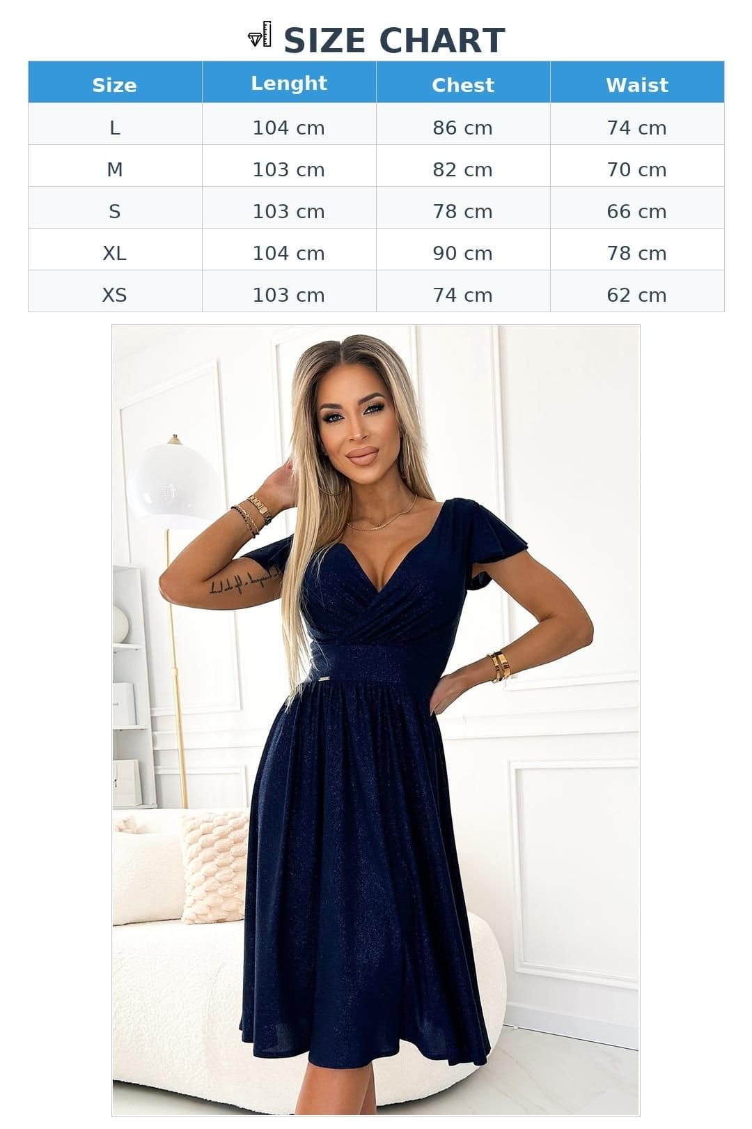 Love Lace Love Lace Women's Navy Shimmer Envelope Neck Evening Dress in Blue - 4