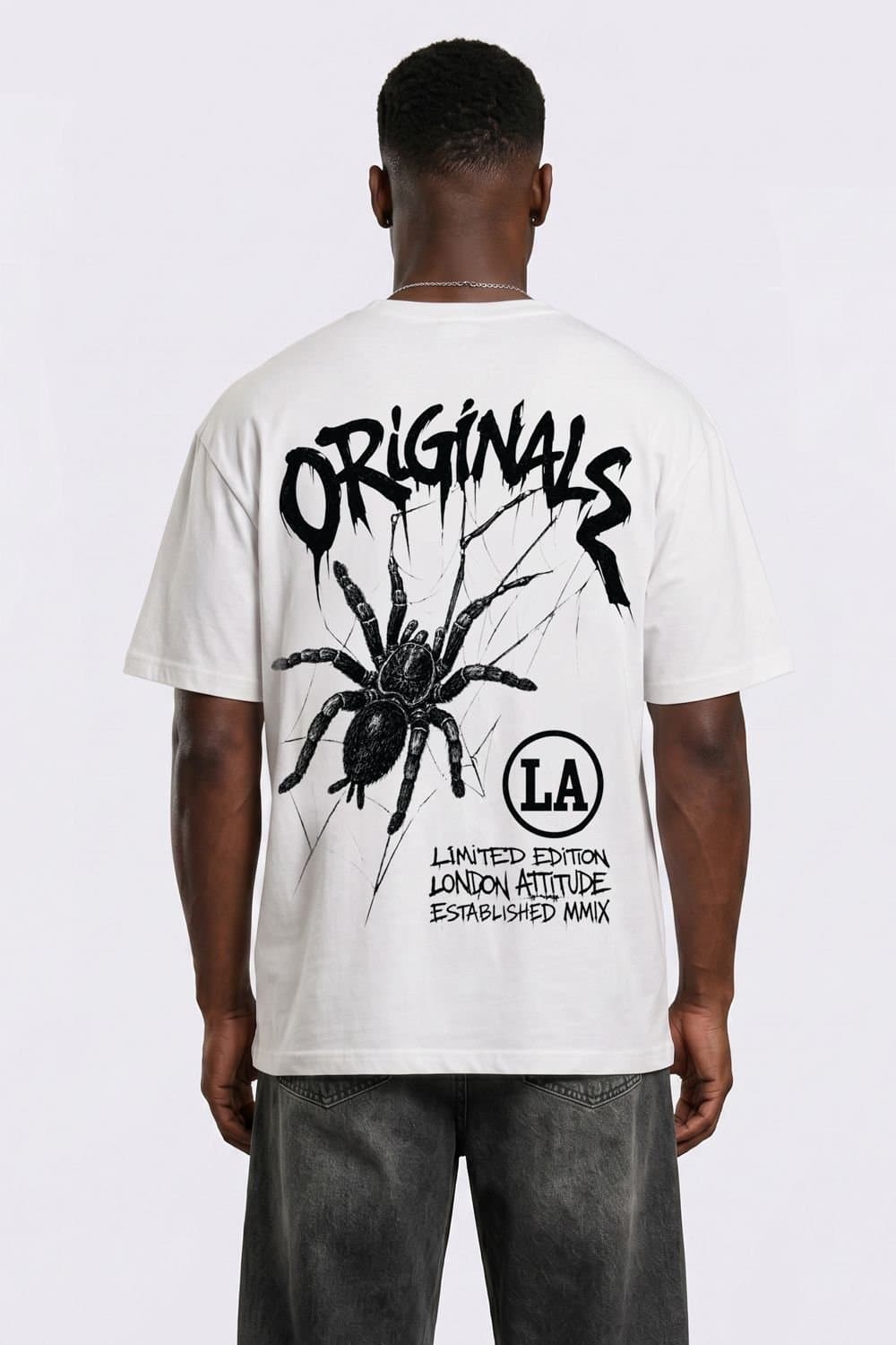 LONDON ATTITUDE LONDON ATTITUDE Men's Originals Oversized Heavyweight Spider T-Shirt in White