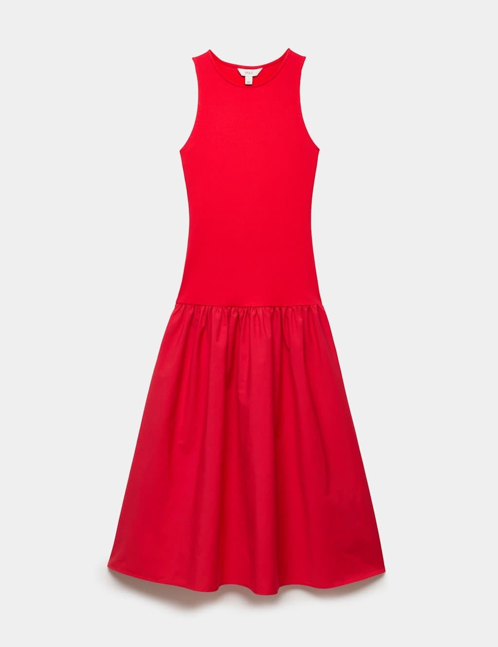 Marks & Spencer M&S Jersey Ribbed Midi Drop Waist Dress Chilli