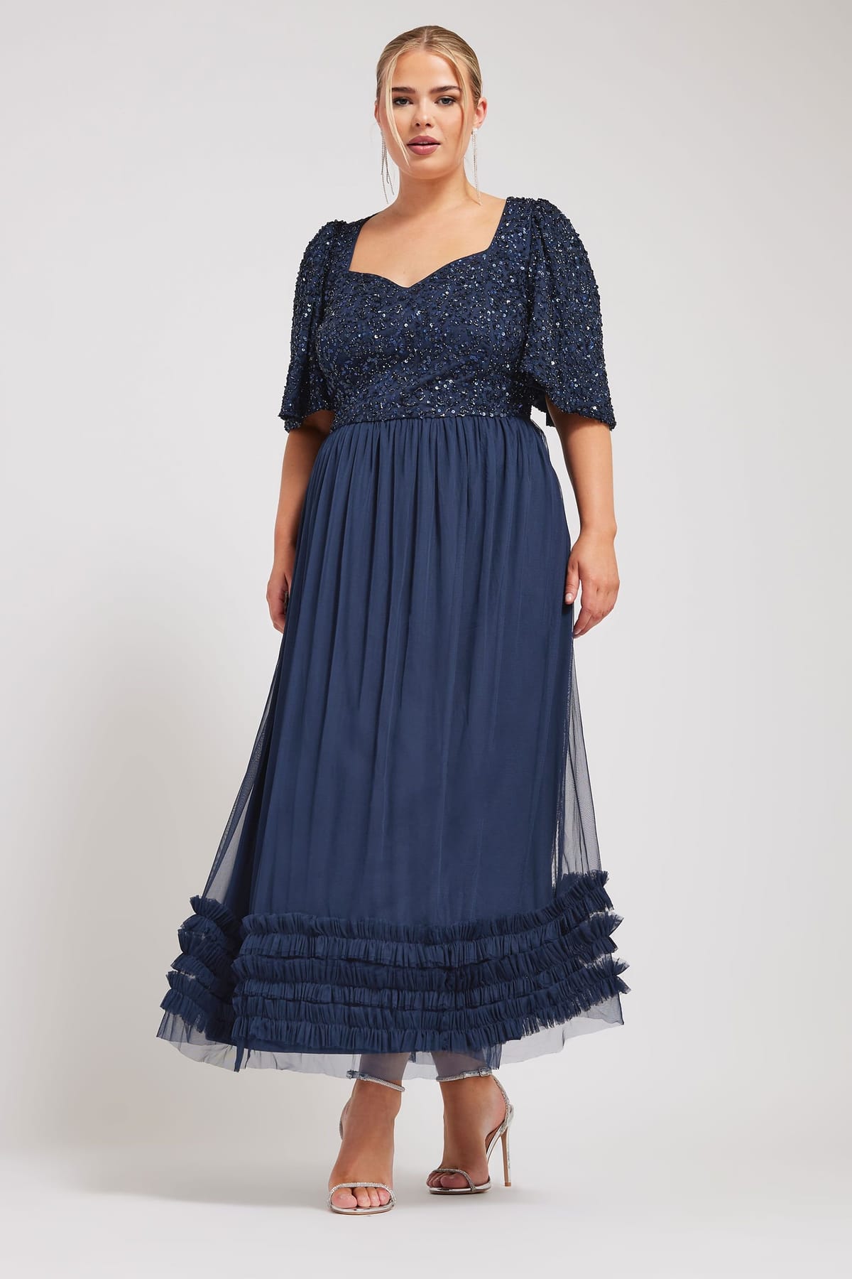 Yours Yours Women's Sequin Sweetheart Ruffle Maxi Dress in Blue - 1
