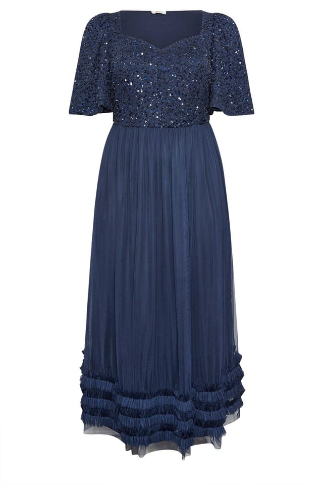 Yours Yours Women's Sequin Sweetheart Ruffle Maxi Dress in Blue - 2
