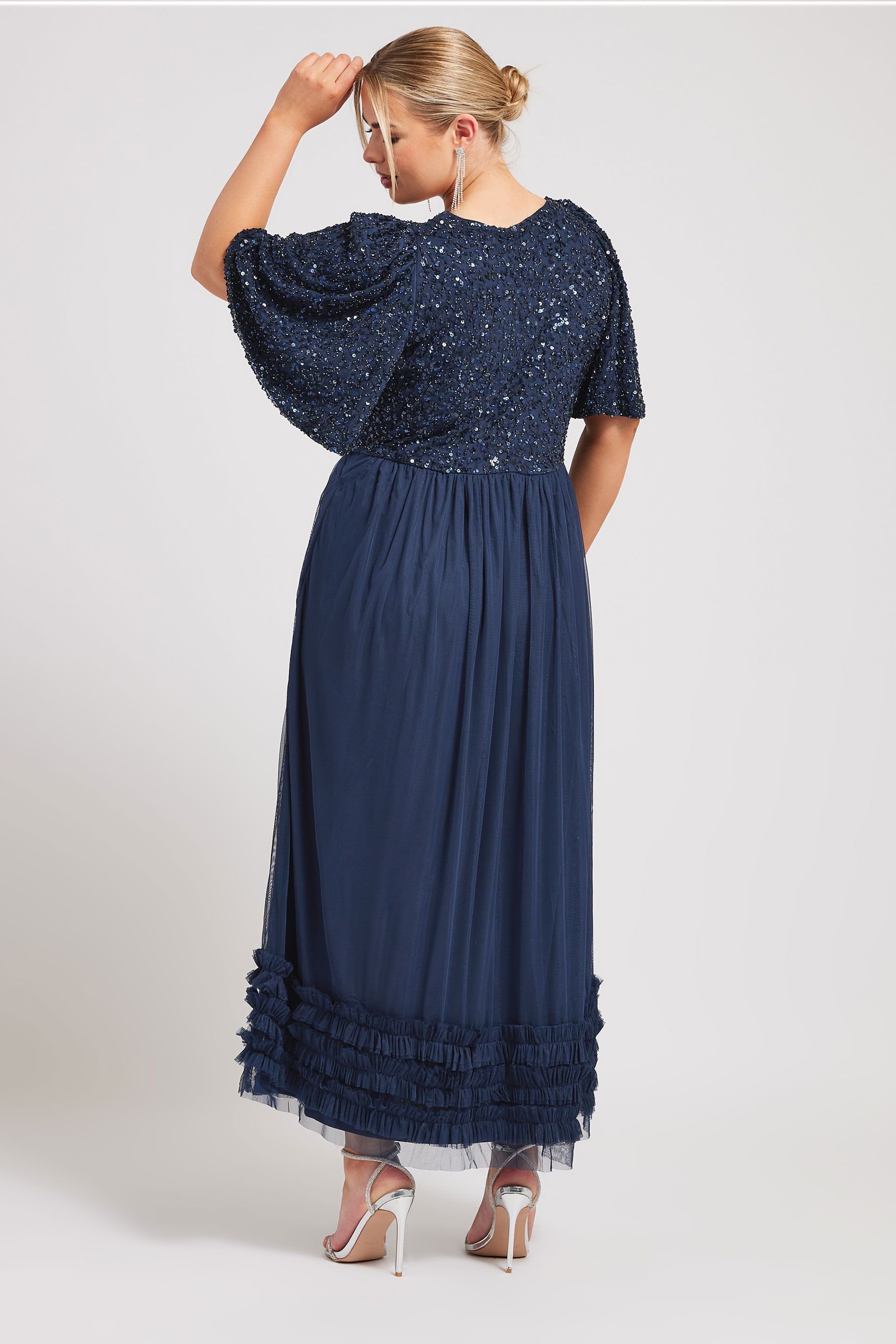 Yours Yours Women's Sequin Sweetheart Ruffle Maxi Dress in Blue - 3