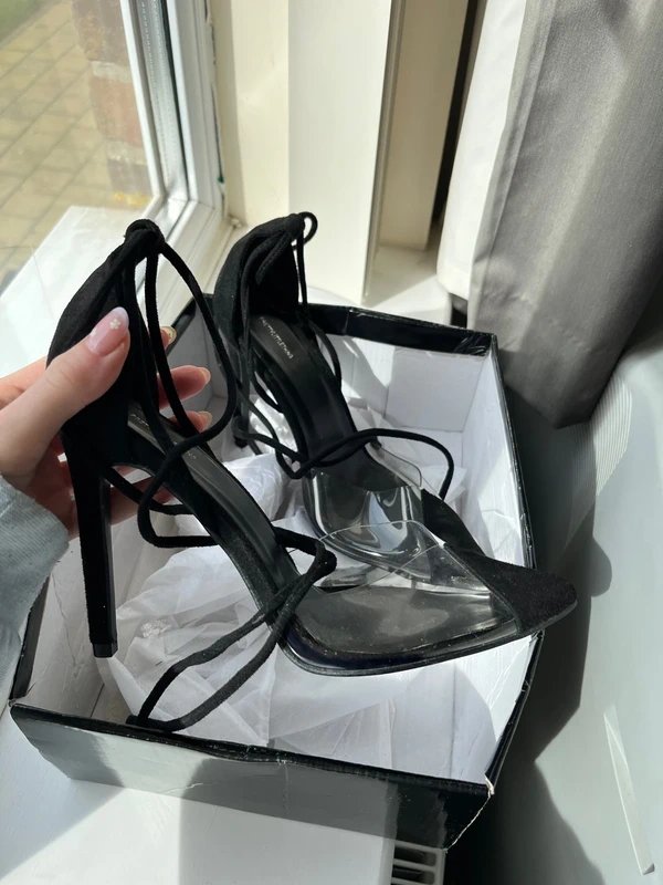 PrettyLittleThing plt black lace up court heels - 1