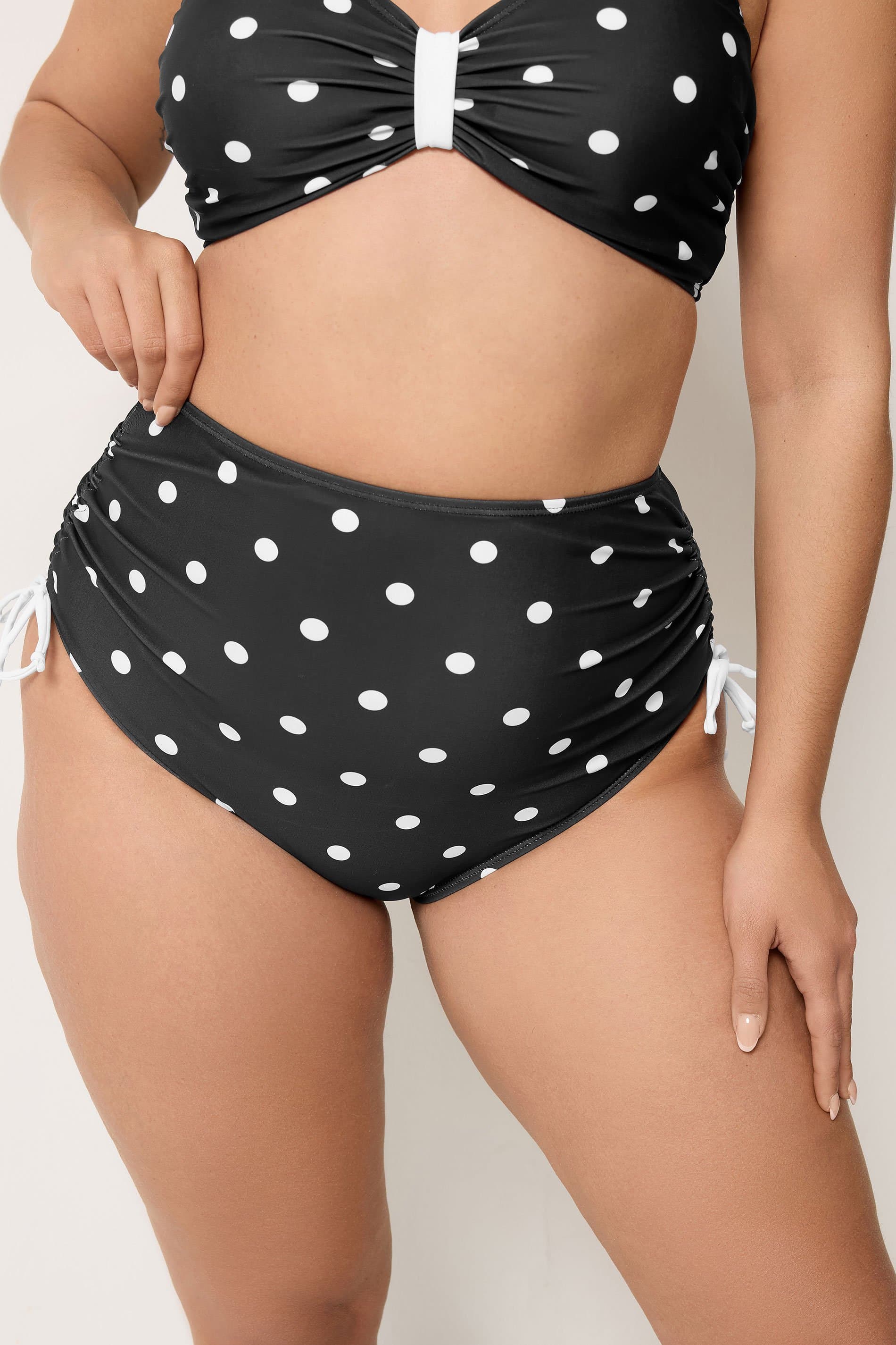 Yours Plus Size Black Super High Waisted Polka Dot Bikini Briefs