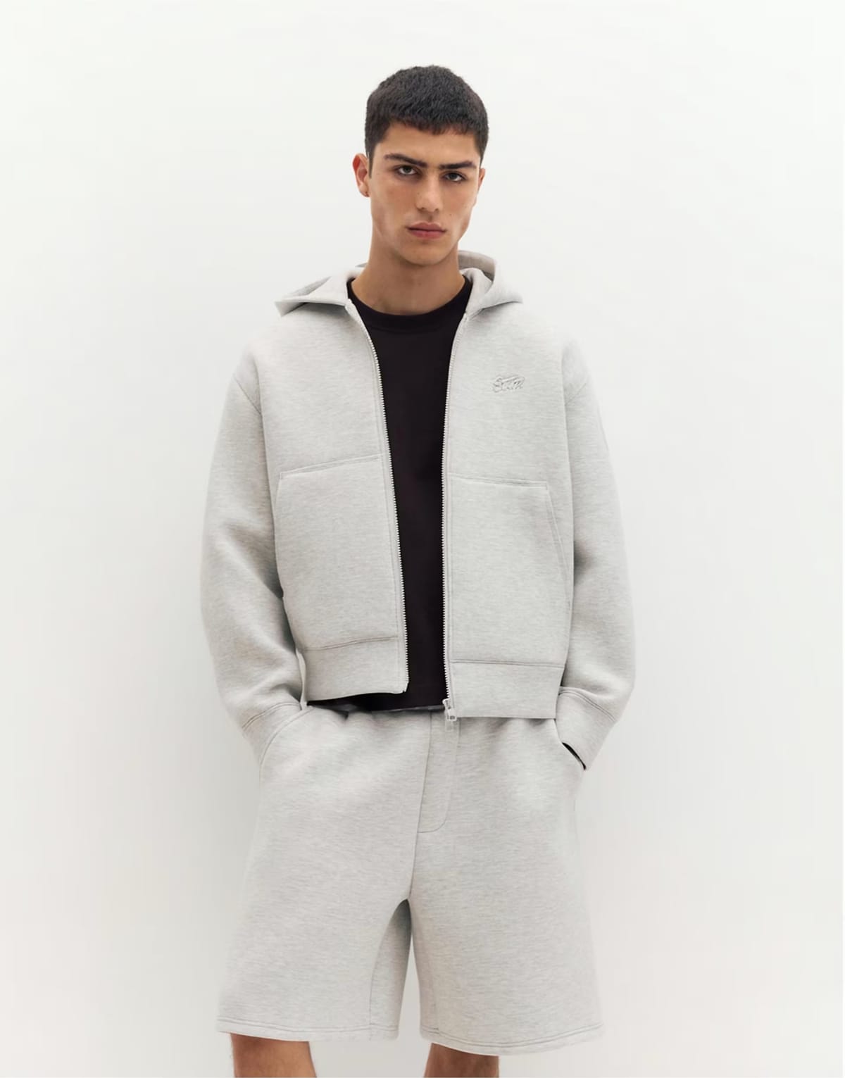 ASOS Pull&Bear Stwd zip-up hoodie in grey - 1