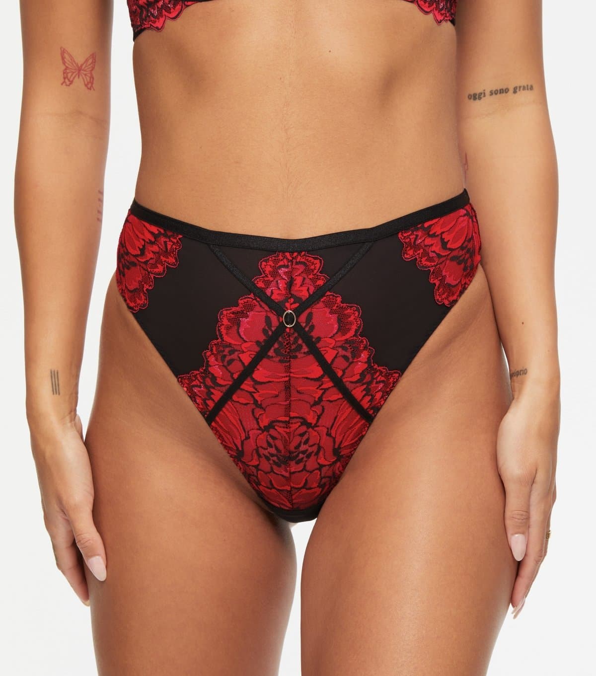 Ann Summers Women's Black Nightfall Floral Lace Thong Ann Summers New Look