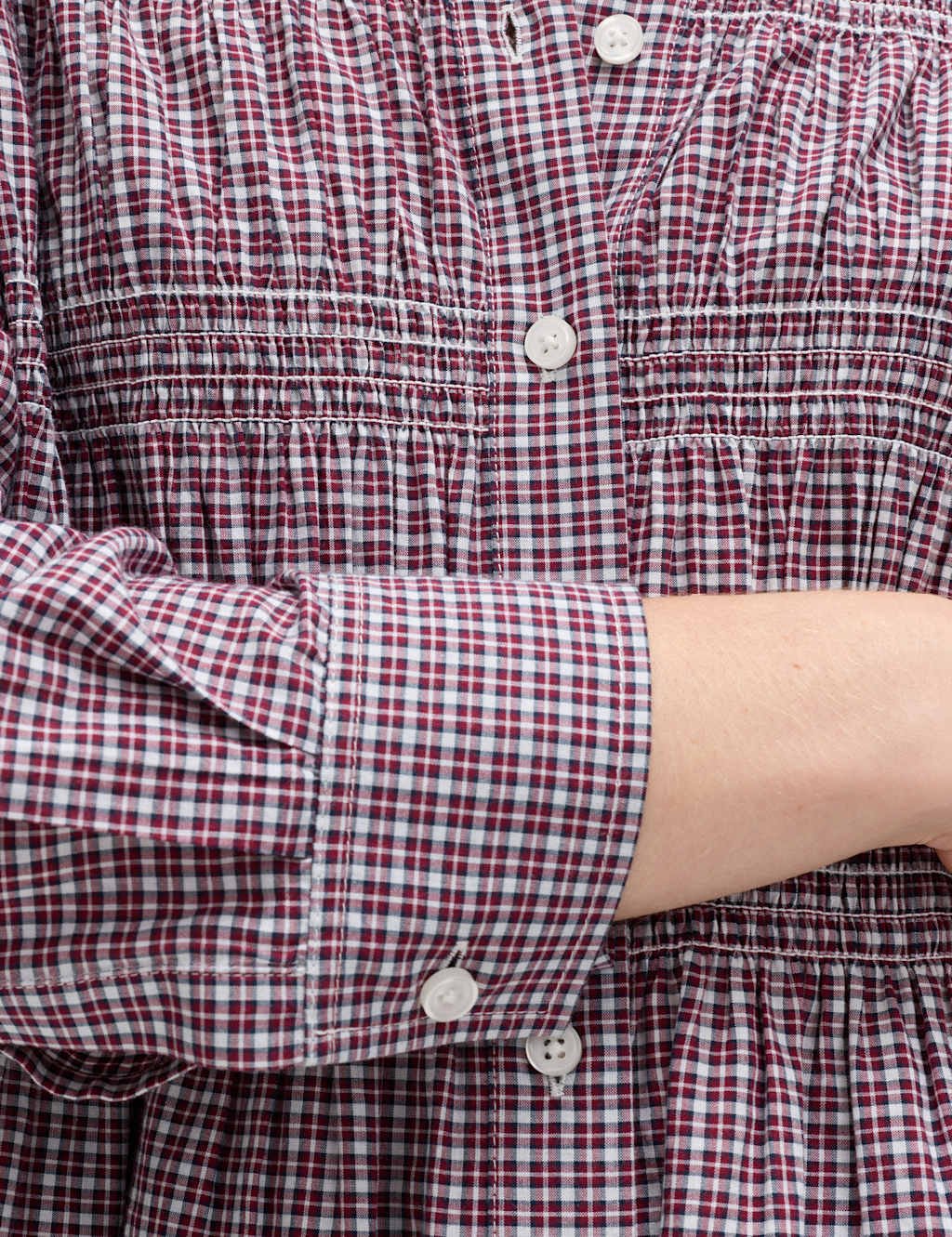 Marks & Spencer M&S Pure Cotton Shirred Collared Shirt Red Mix - 4