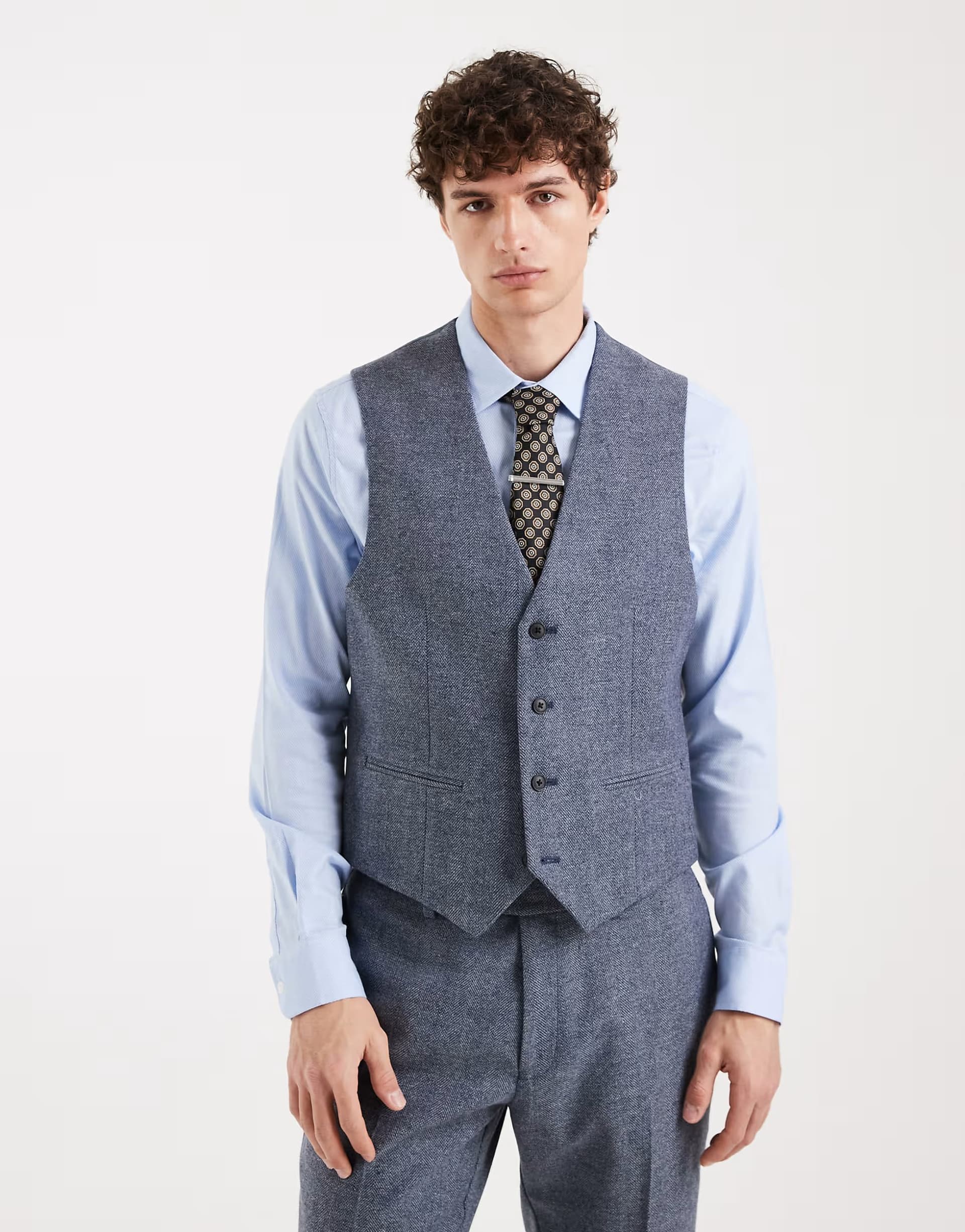 ASOS ASOS DESIGN wool mix slim suit waistcoat in grey herringbone