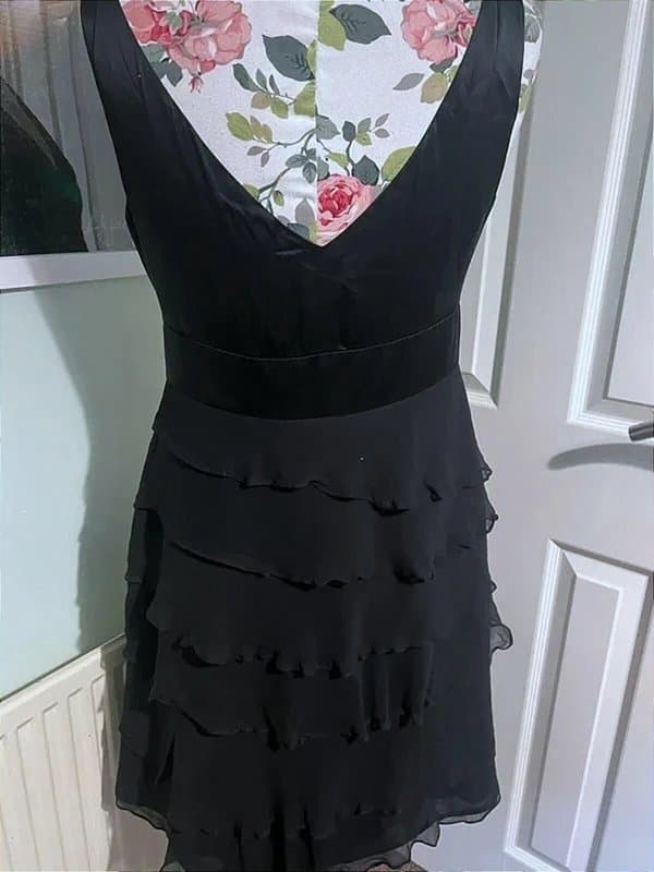 Monsoon Monsoon Black Knee Length Dress UK 14 Layered Ruffle Cocktail 100% Silk Wedding