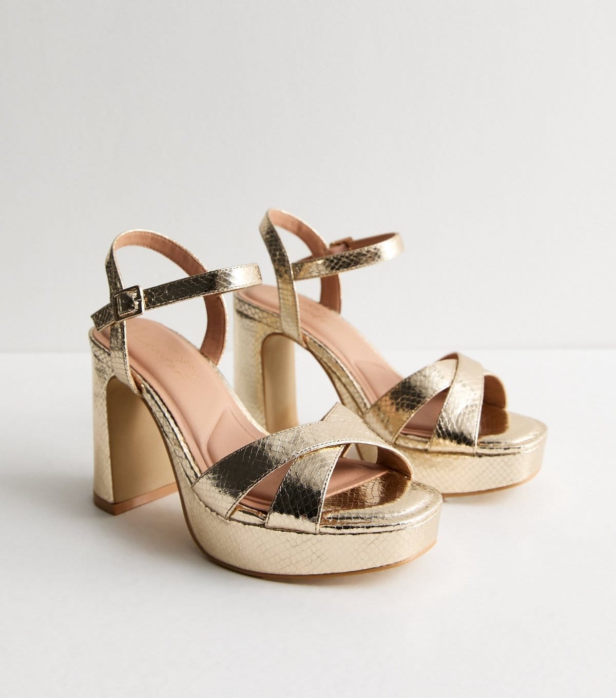 New Look Women's Wide Fit Gold Snake Effect Platform Sandals Vegan New Look - 4