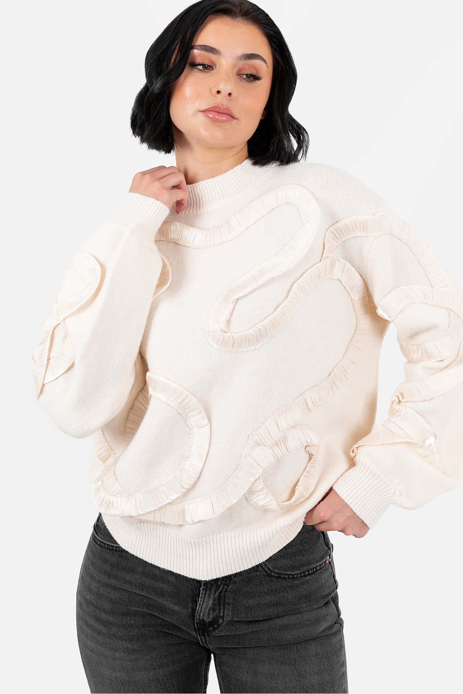 Lovedrobe Lovedrobe Women's High Neck Long Sleeve Jumper in Nude - 3