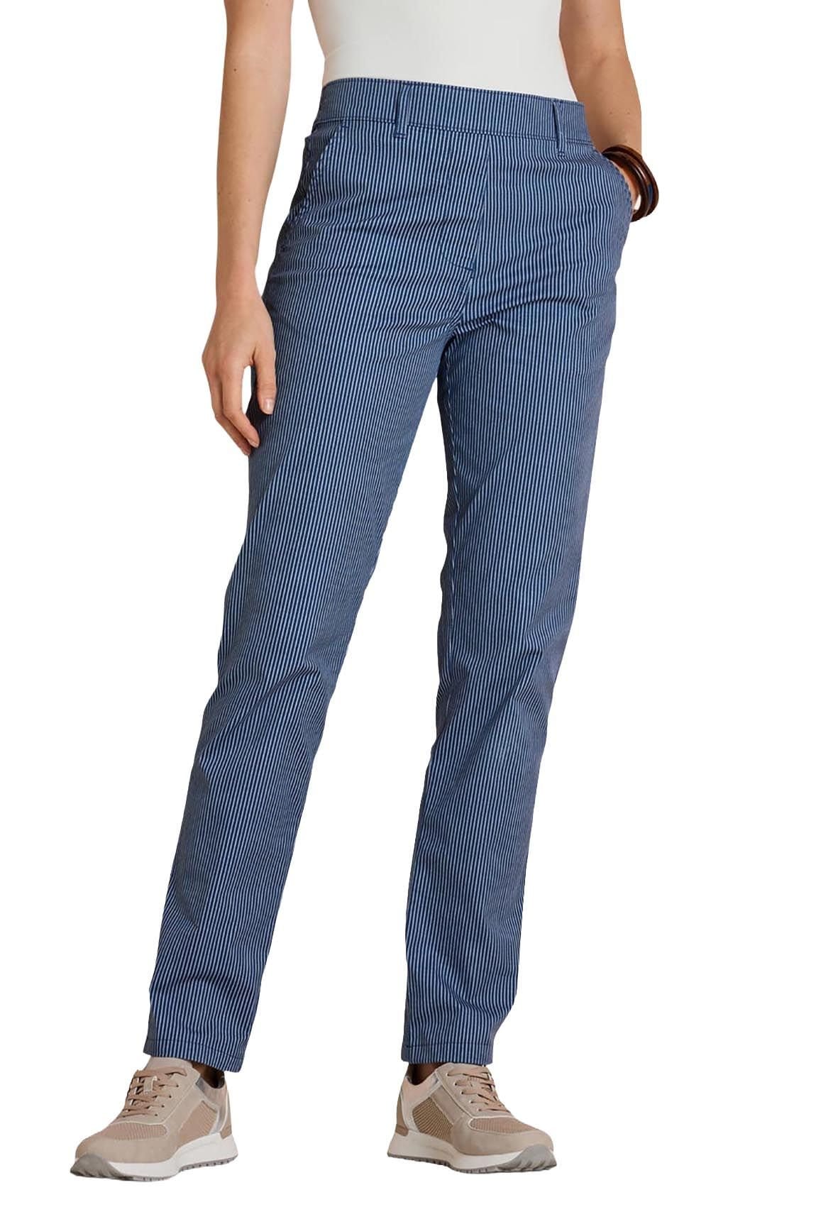 Amber Amber Women's Stripe Chino Pull‑On Trousers, Stretch Cotton Flat‑Front Chinos with in Navy - 4