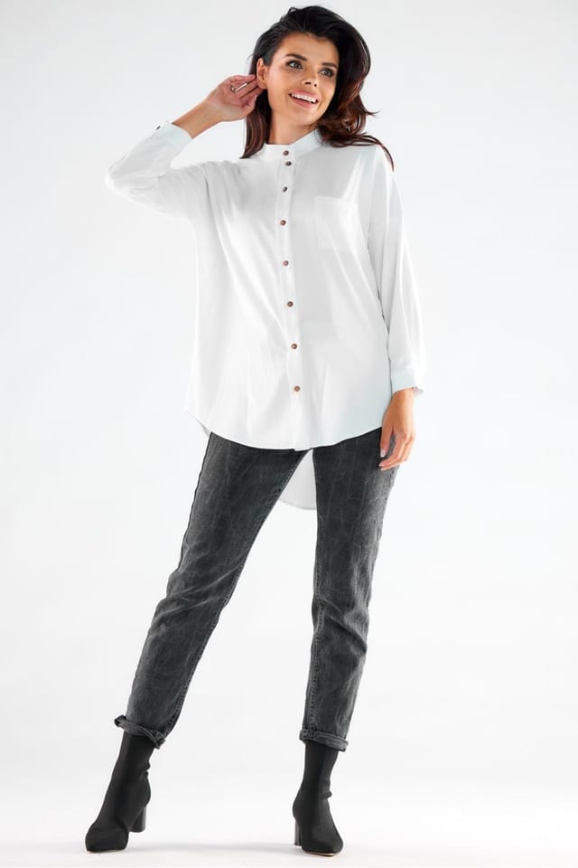 Love Lace Love Lace Women's Buttoned Long Sleeve Stand Up Shirt in White - 2