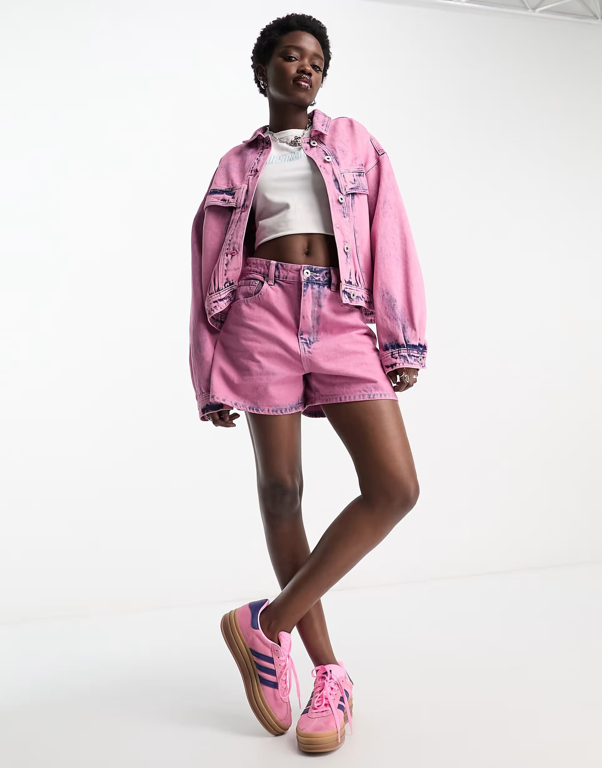 ASOS Signature 8 co-ord acid wash denim short in pink 