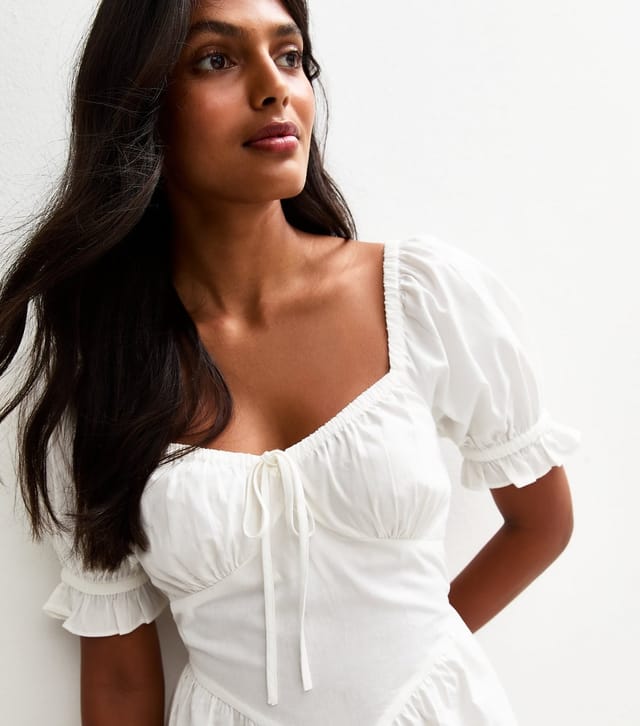 New Look Women's White Short Sleeve Poplin V Waist Mini Dress New Look - 2