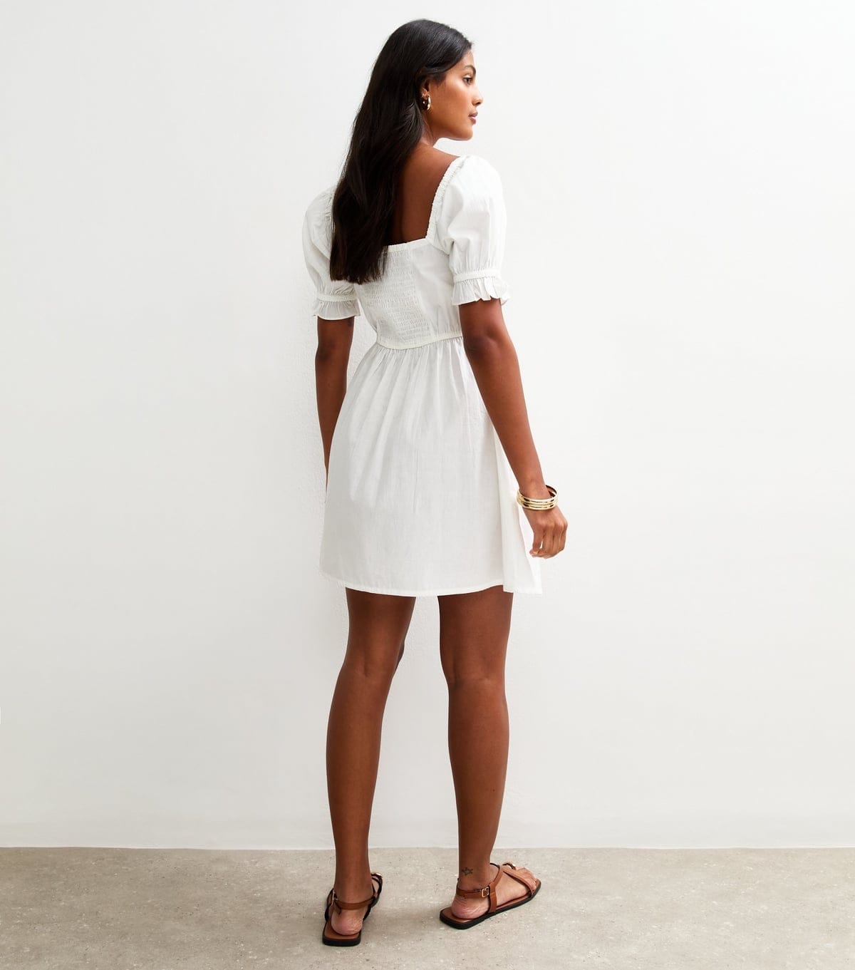 New Look Women's White Short Sleeve Poplin V Waist Mini Dress New Look - 4