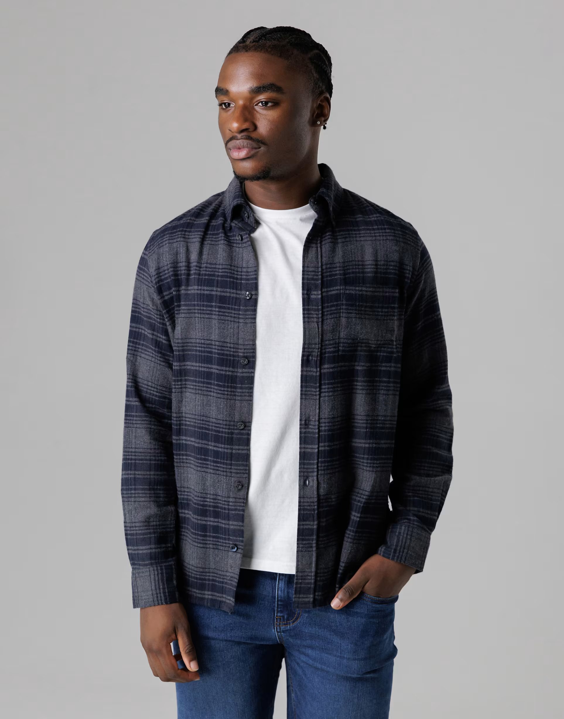 ASOS French Connection Cotton flannel long sleeve shirt in charcoal - 1