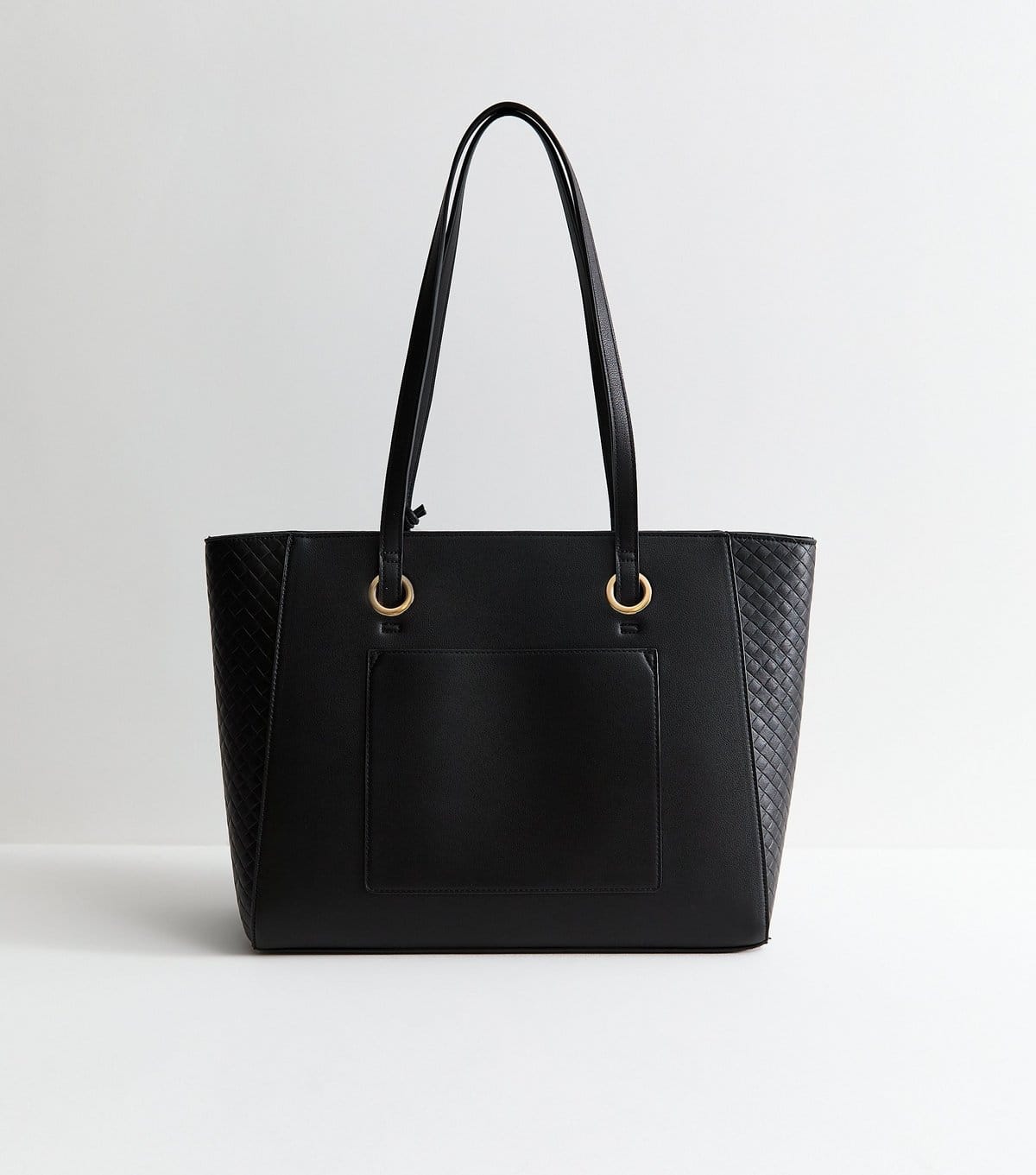 New Look Black Faux Leather Woven Effect Panelled Tote Bag Vegan New Look - 4
