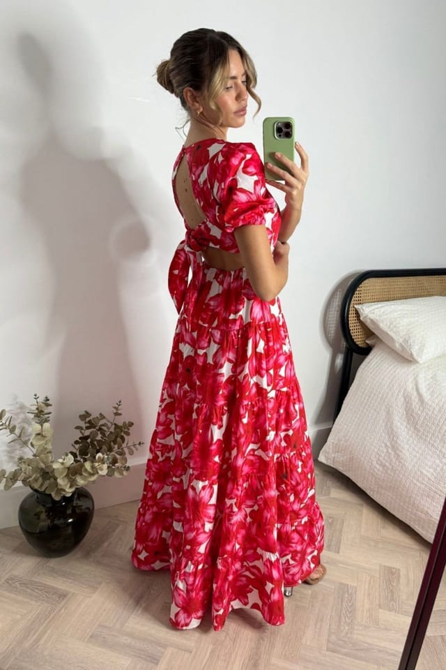 Style Cheat Style Cheat Women's Zoe Red & White Tiered Cutout Maxi Dress - 3