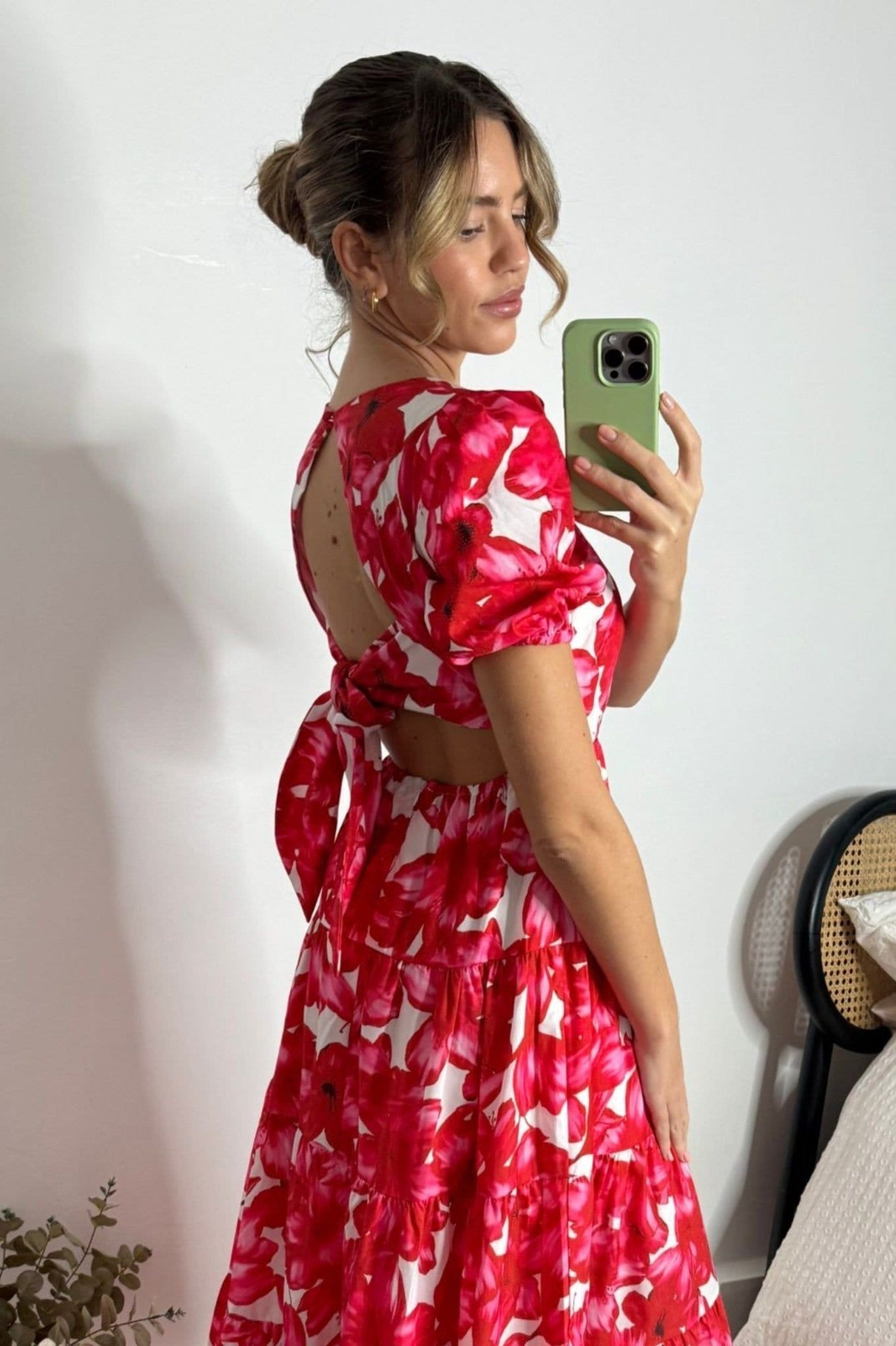 Style Cheat Style Cheat Women's Zoe Red & White Tiered Cutout Maxi Dress - 4