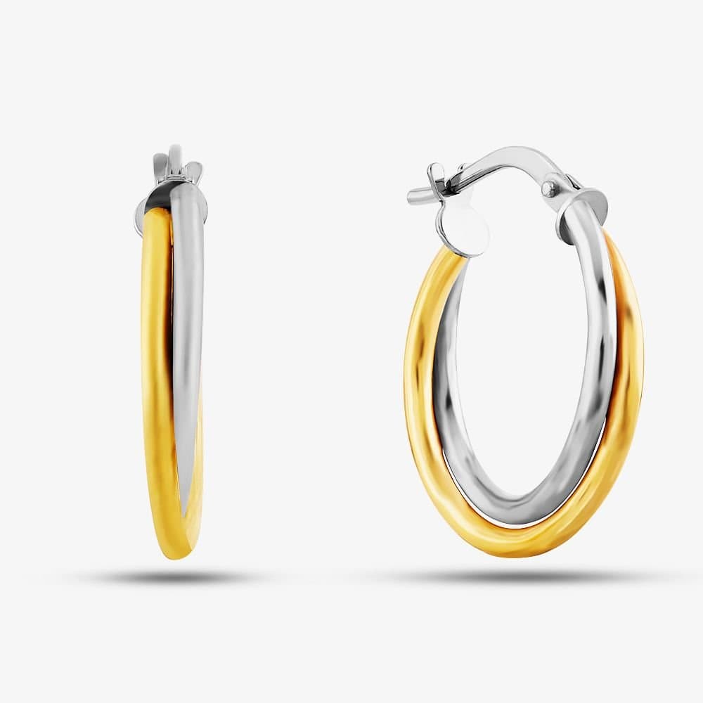 T.H.Baker T.H.Baker Women's 9ct Two Tone Twist Crossover Creole Earrings UER116YW in Gold