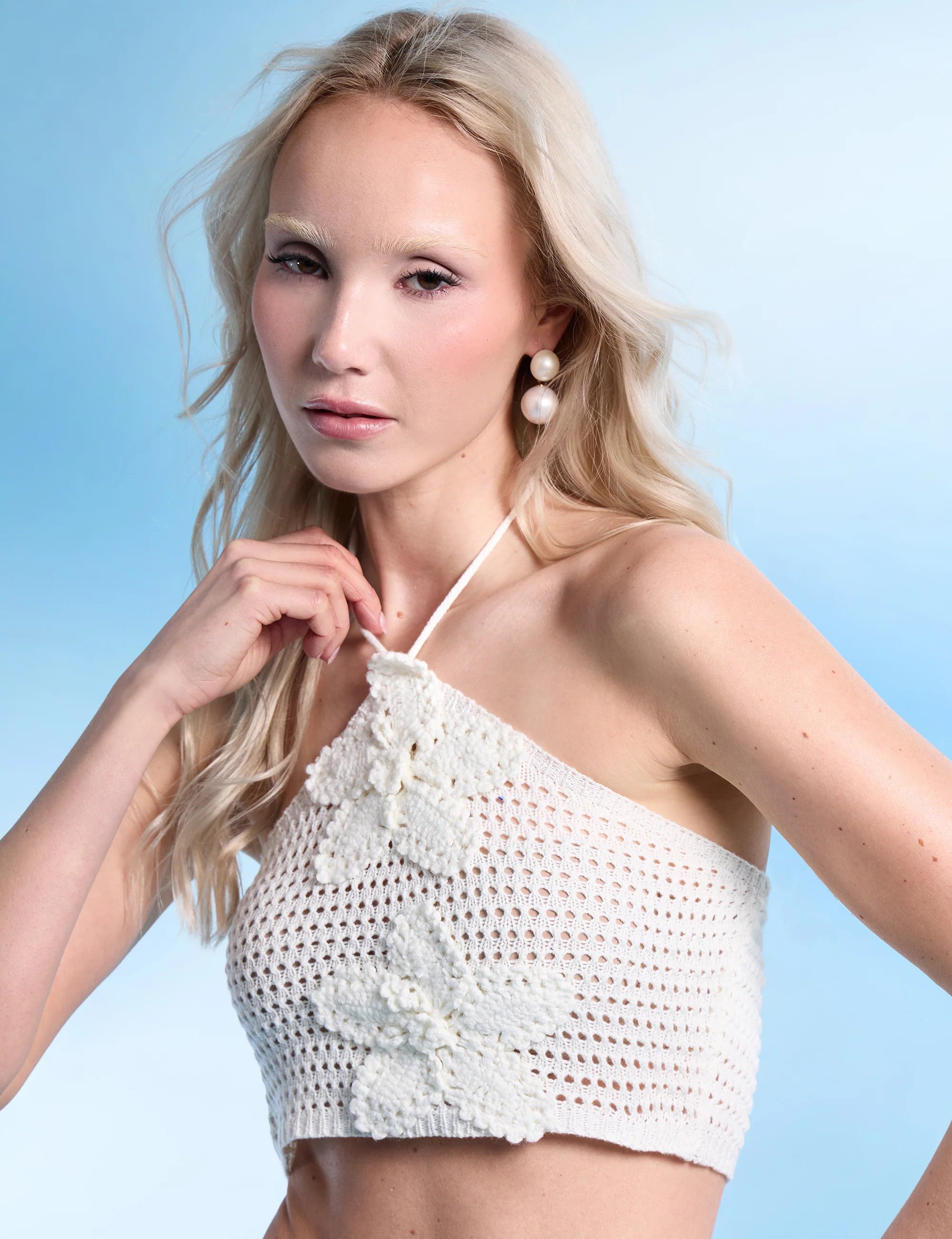 Public Desire Floral Embroidered Crochet Crop Top Co Ord Ivory - 2