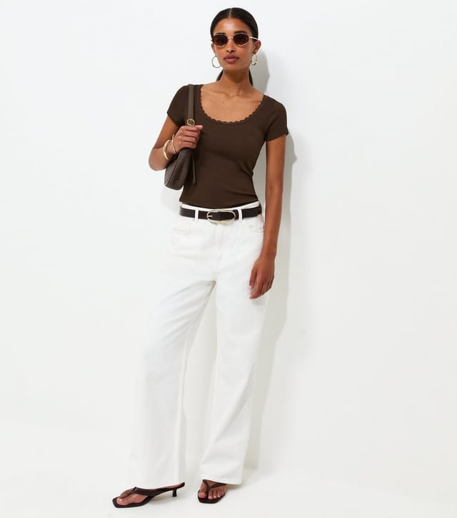 New Look Women's Dark Brown Lace Trim Scoop Neck T-Shirt New Look - 3