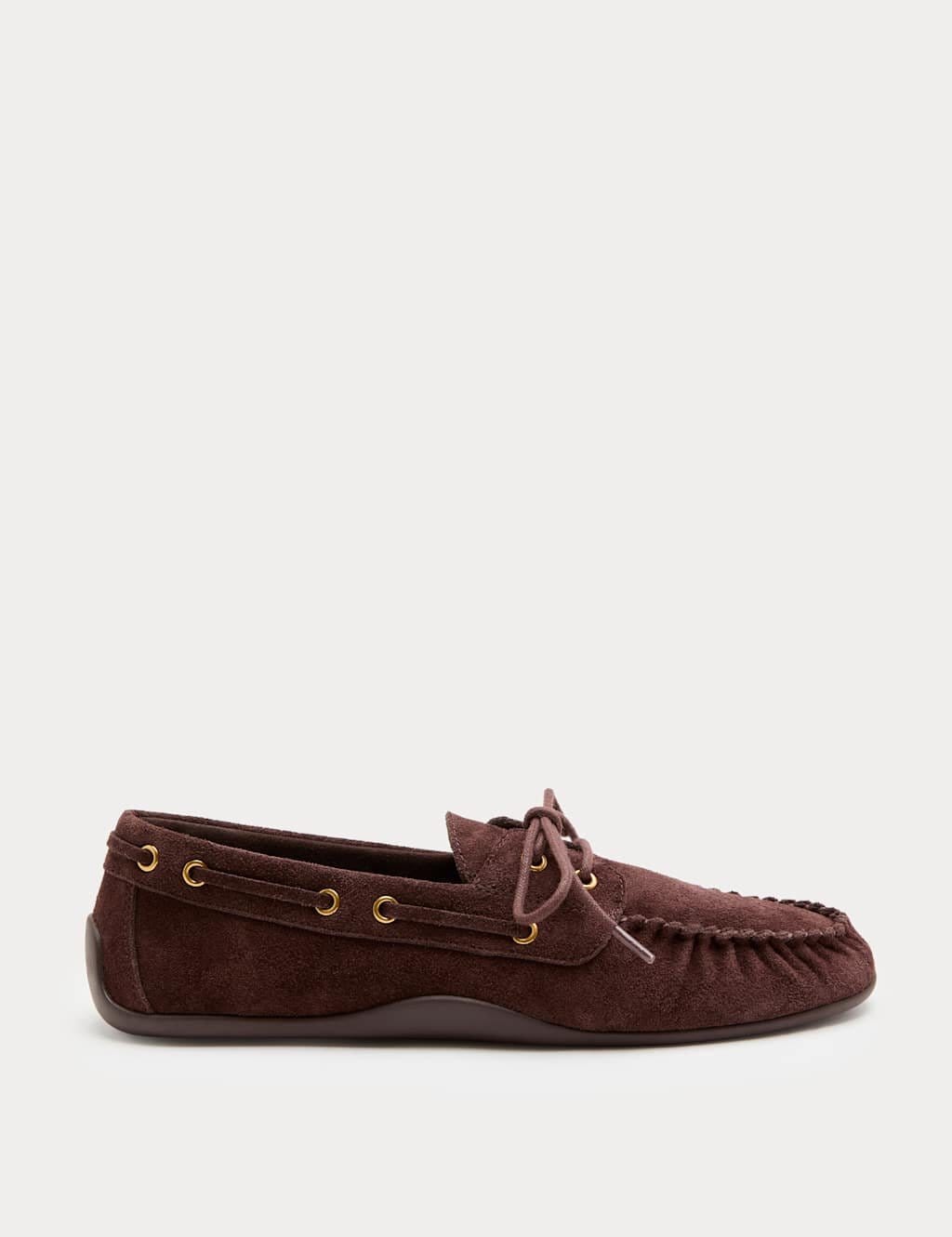 Marks & Spencer M&S Suede Lace Up Flat Boat Shoes Brown - 1