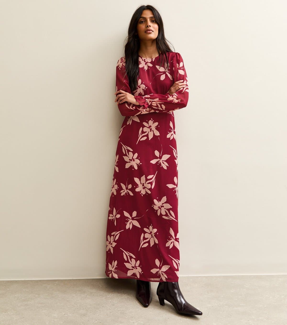 New Look Women's Red Floral Long Sleeve Maxi Dress New Look