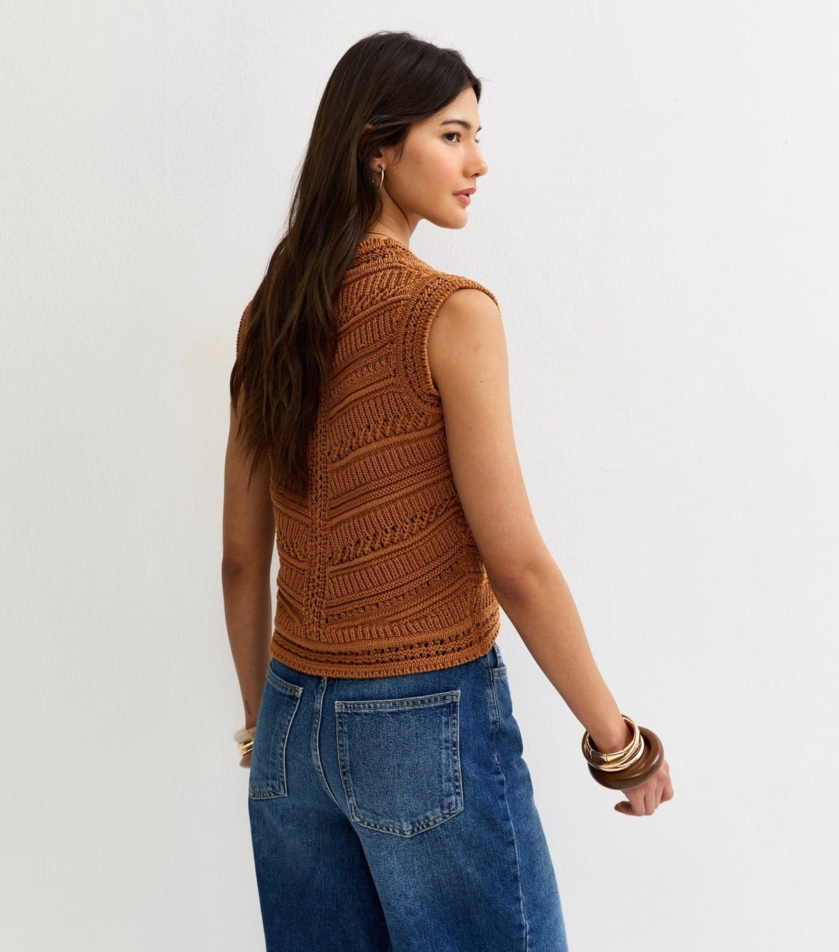 New Look Women's Tan Knit Lader Stitch Waistcoat New Look - 4