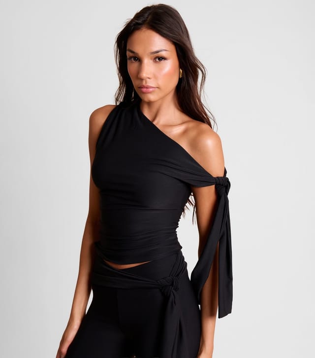 Public Desire Women's Black Knot Detail Asymmetric Slinky Top Public Desire New Look - 2